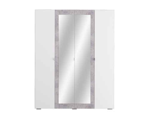 ШКАФ "АКВИЛОН" 4-х створчатый АКЦЕНТ 24 с зеркалом, ФУР / белое сияние / цемент светлый 2020 х 1600 х 523 мм