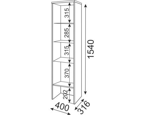 ПЕНАЛ "RINNER" надстройка модульная гостиная "ТИФФАНИ" М04 белый (поры дерева) / белый глянец 1540 х 400 х 316 мм