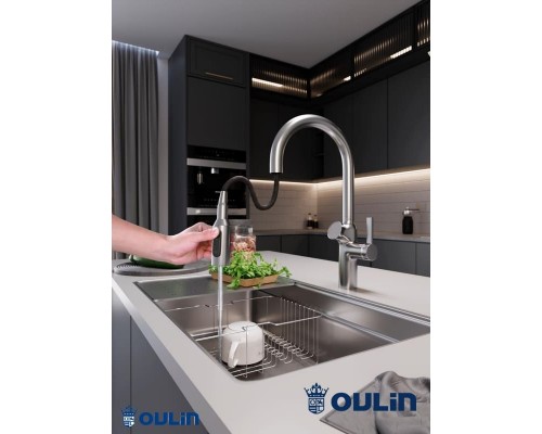 OULIN OL - 8018 Black с выдвижной лейкой и сенсорным дозатором