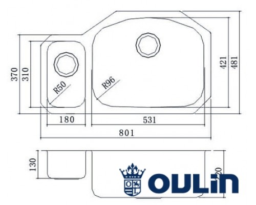 МОЙКА OULIN OL - U 601 нержавеющая сталь 801 x 481 мм