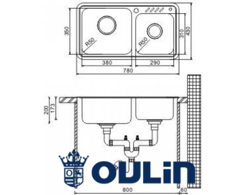 МОЙКА OULIN OL - H 9903 нержавеющая сталь 780 x 430 мм